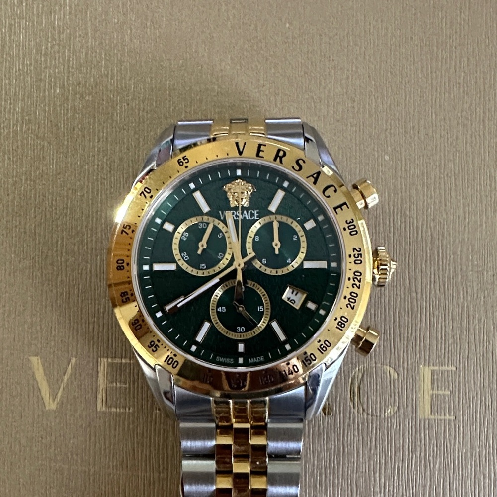 Like New Versace Green Chronograph Dial Two-tone Stainless Steel Watch - Picture 5 of 13